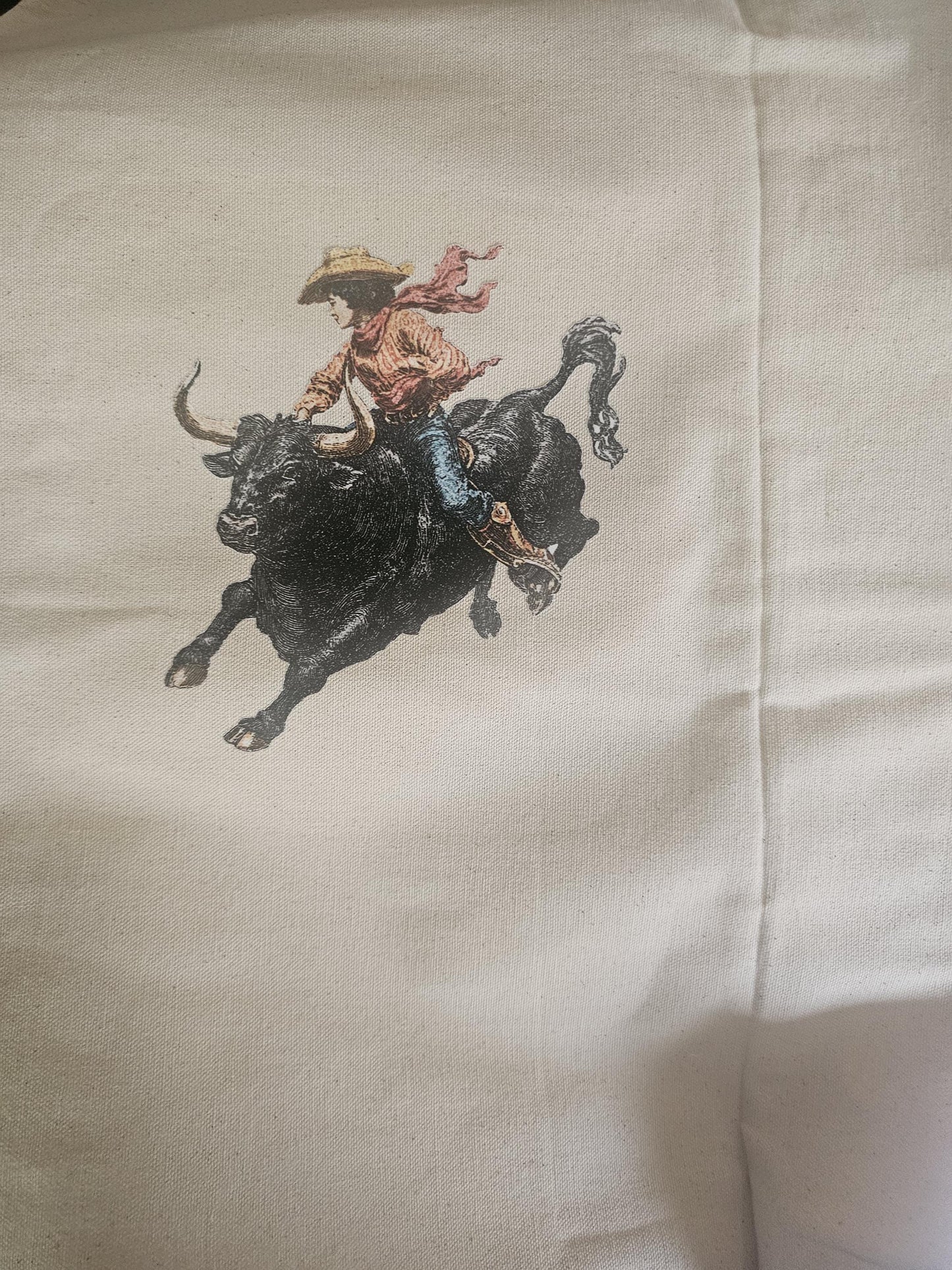 Handmade Western Canvas Drawstring Tote Bag | Cowboy Hat, Boots & Travel Accessory Bag
