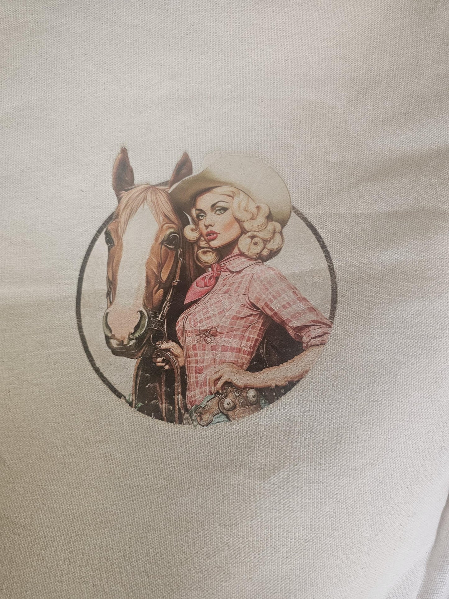 Handmade Western Canvas Drawstring Tote Bag | Cowboy Hat, Boots & Travel Accessory Bag