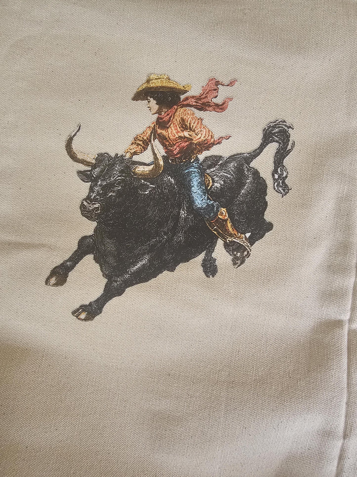 Handmade Western Canvas Drawstring Tote Bag | Cowboy Hat, Boots & Travel Accessory Bag