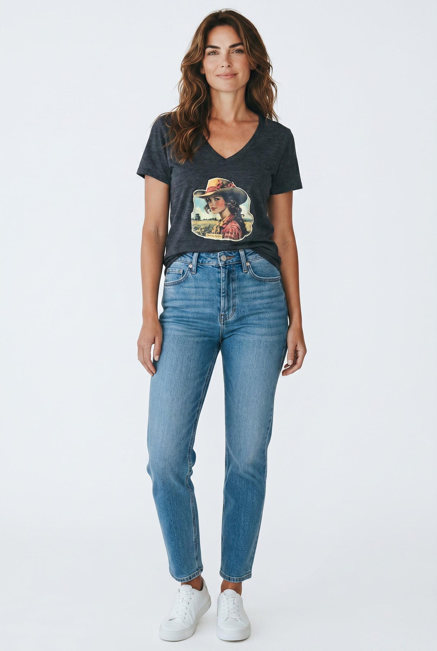 Vintage Cowgirl T-Shirt, Western Graphic Rustic Cotton Tee, Vintage Country Style, Soft Top