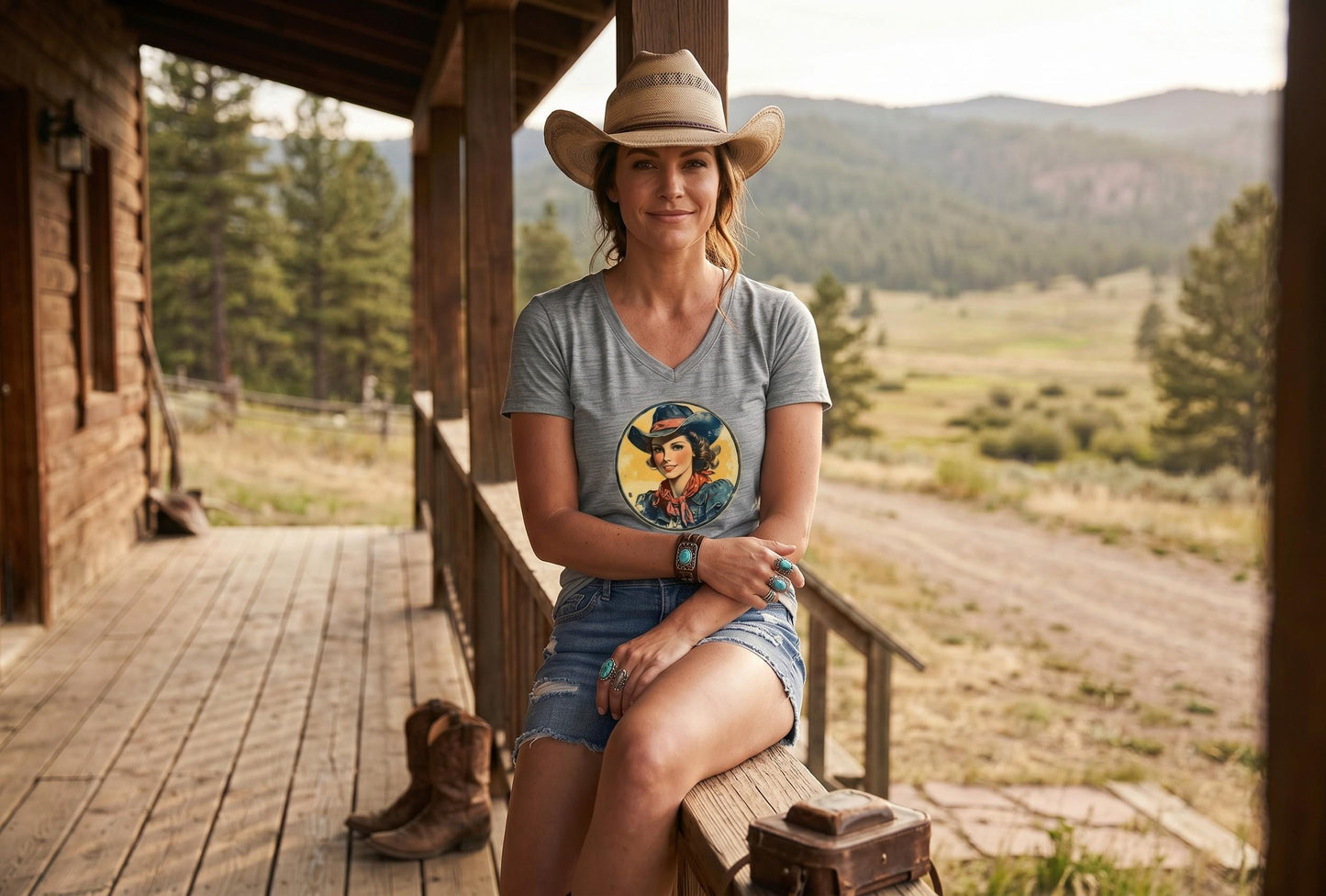 Vintage Cowgirl Graphic Tee, Retro Western Cotton Top, Soft Rustic Comfort