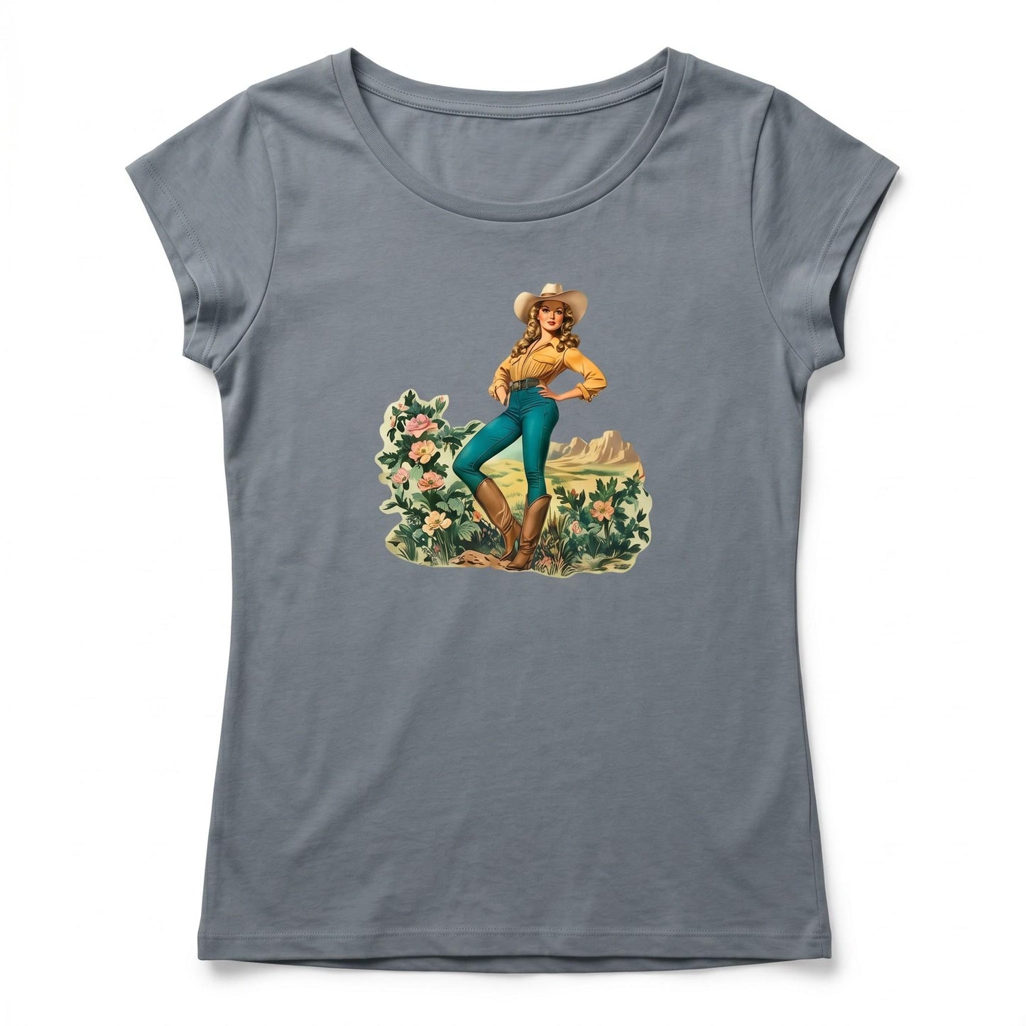 Vintage Cowgirl T-shirt, Western Desert Graphic Casual Tee, Country Concert, Retro Cowboy Gift