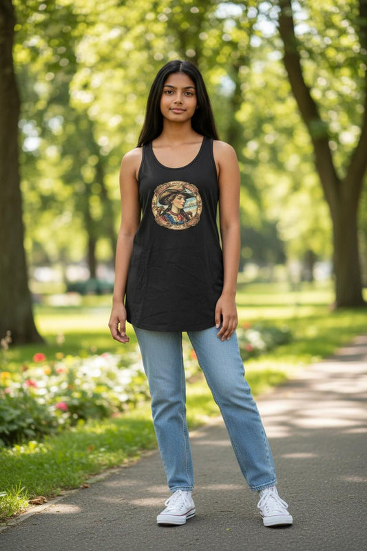 Vintage Female Handmade Western Cowgirl Medium T-Shirt, Rustic Rodeo Desert Graphic Tank