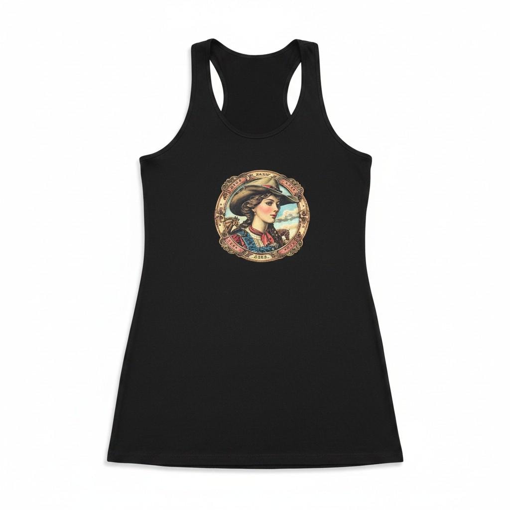 Vintage Female Handmade Western Cowgirl Medium T-Shirt, Rustic Rodeo Desert Graphic Tank