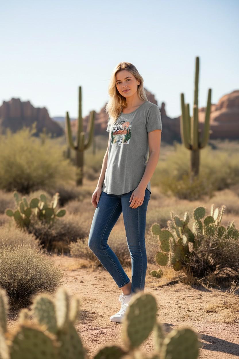 Vintage Western Desert Graphic Medium Tee, Keep It Wild Cowgirl Rodeo Top