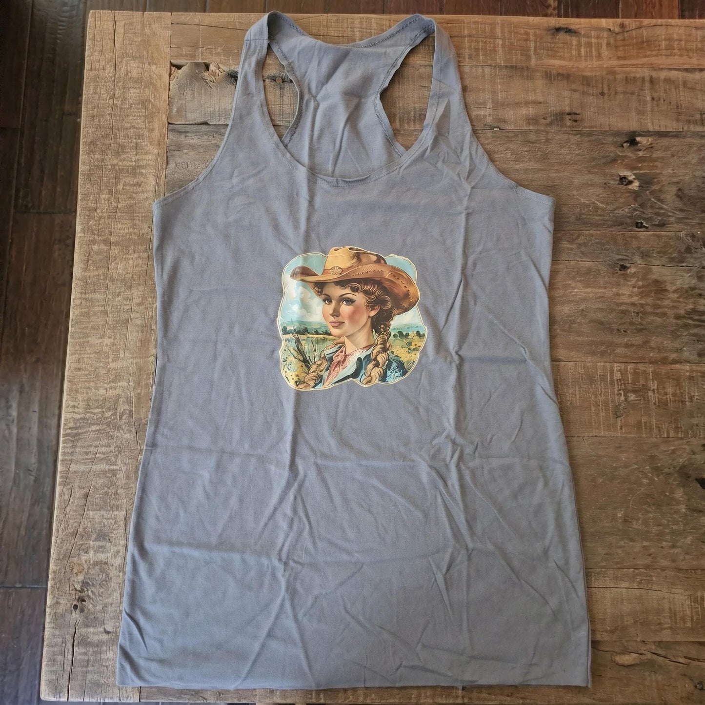 Vintage Cowgirl XLarge Tank Top, Western Rodeo Graphic Tee, Cotton Summer Shirt