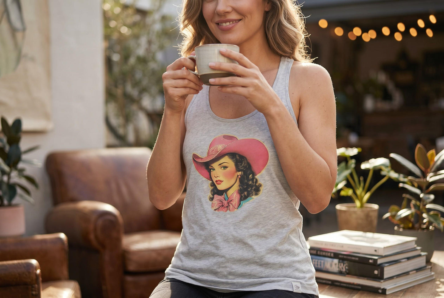 Vintage Cowgirl Graphic Tank Top, Western Rodeo Cotton Summer Large Tee