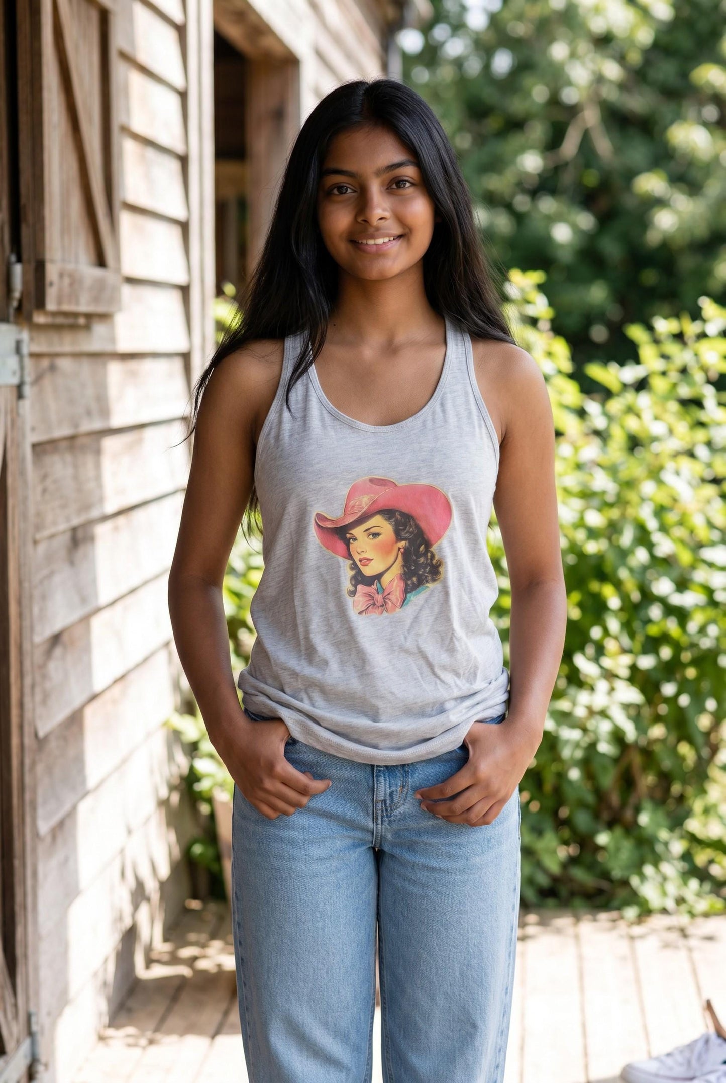 Vintage Cowgirl Graphic Tank Top, Western Rodeo Cotton Summer Large Tee