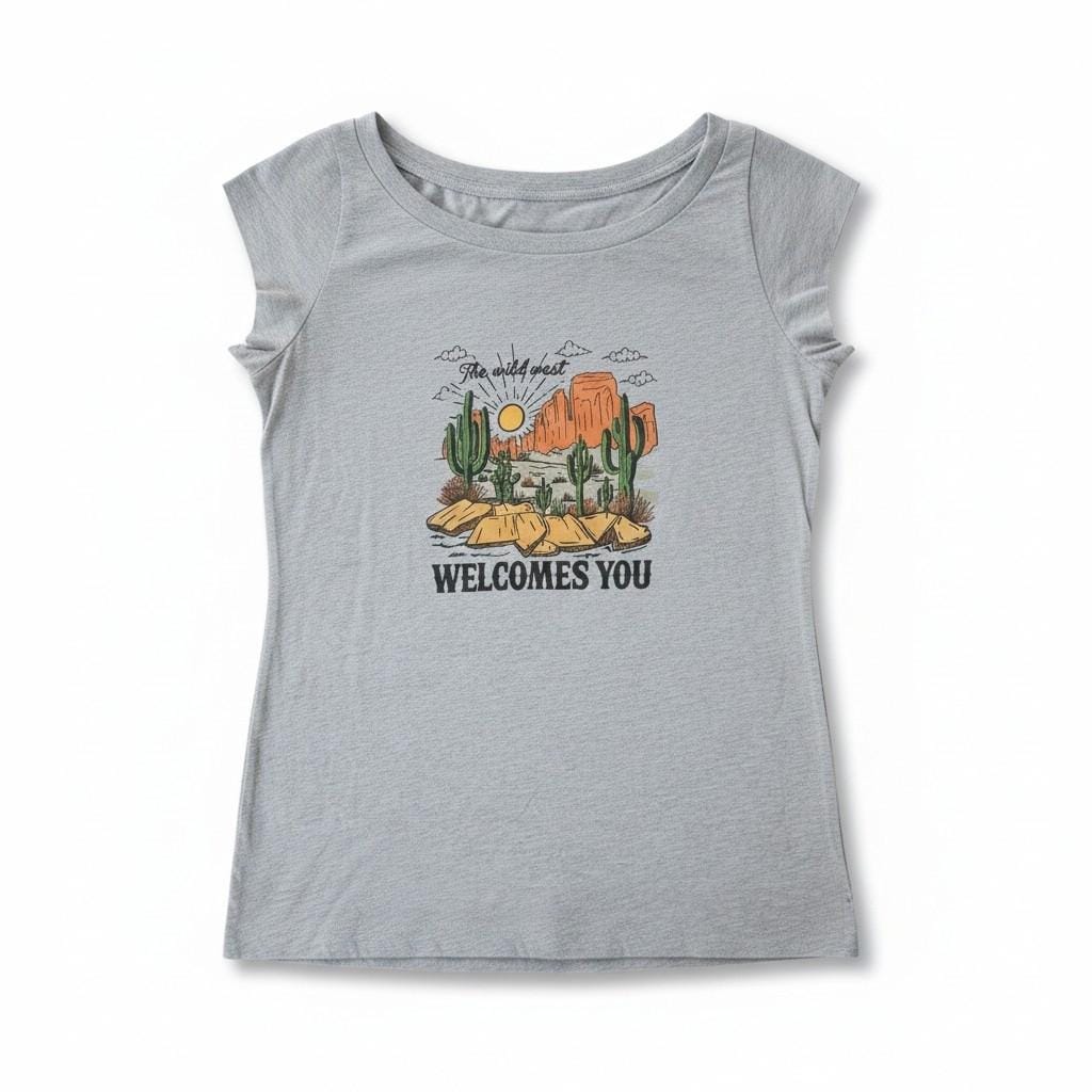 Vintage Western Desert Graphic Med Tee Wild West Cowgirl Shirt, Soft Cotton Casual Wear