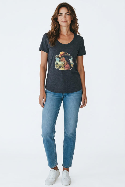 Vintage Cowgirl T-Shirt, Western Graphic Rustic Cotton Tee, Vintage Country Style, Soft Top