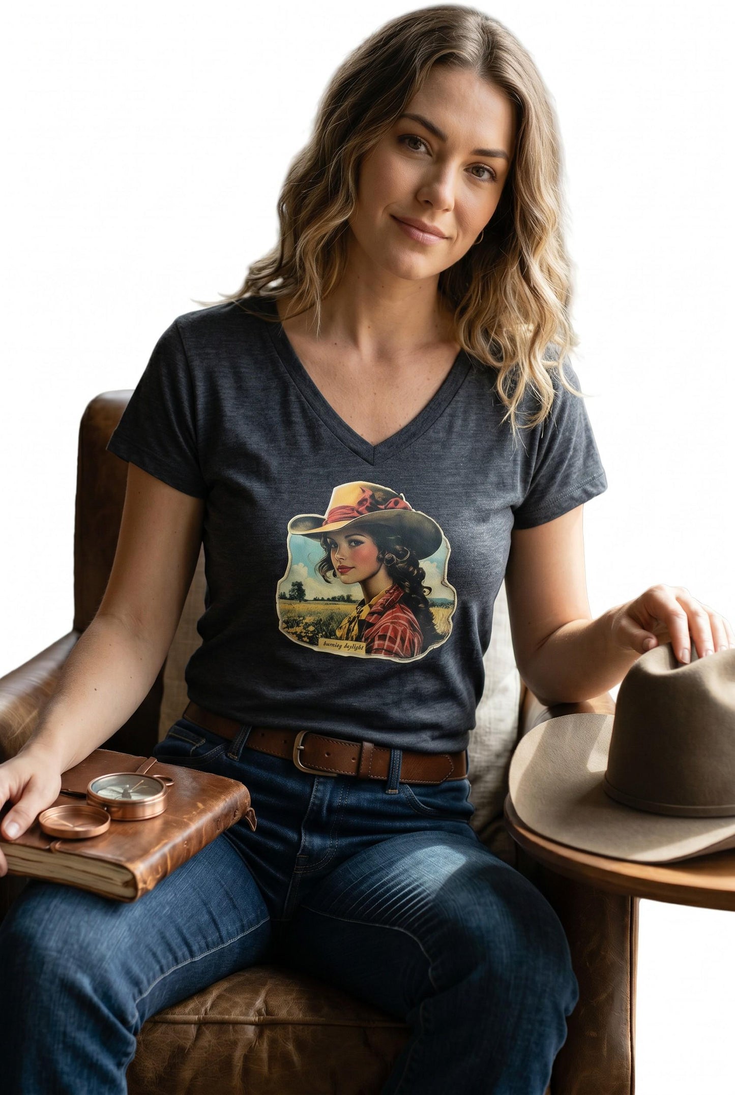 Vintage Cowgirl T-Shirt, Western Graphic Rustic Cotton Tee, Vintage Country Style, Soft Top