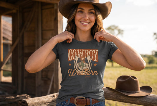 Vintage Western Desert Graphic Tee, Retro Cowgirl T-Shirt, Women's Casual Western Life