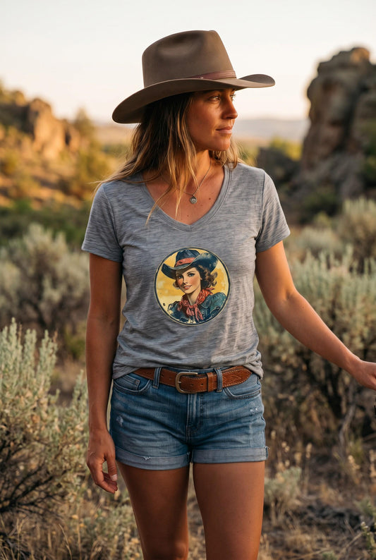 Vintage Cowgirl Graphic Tee, Retro Western Cotton Top, Soft Rustic Comfort