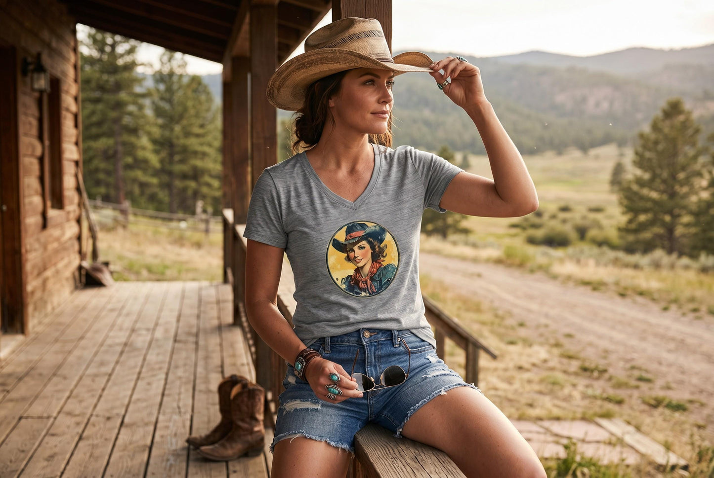 Vintage Cowgirl Graphic Tee, Retro Western Cotton Top, Soft Rustic Comfort