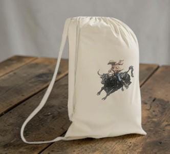 Handmade Western Canvas Drawstring Tote Bag | Cowboy Hat, Boots & Travel Accessory Bag