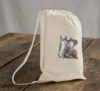 Handmade Western Canvas Drawstring Tote Bag | Cowboy Hat, Boots & Travel Accessory Bag