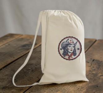 Handmade Western Canvas Drawstring Tote Bag | Cowboy Hat, Boots & Travel Accessory Bag