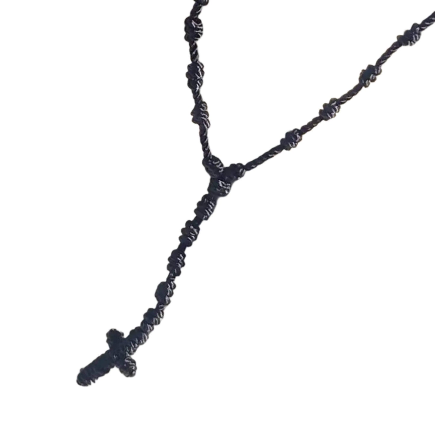 Hand Braided Rope Rosary 18" BLACK