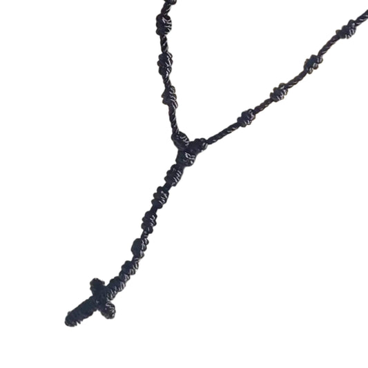 Hand Braided Rope Rosary 18" BLACK