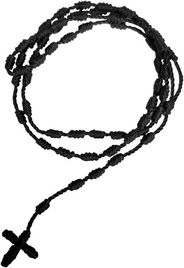 Hand Braided Rope Rosary 18" BLACK