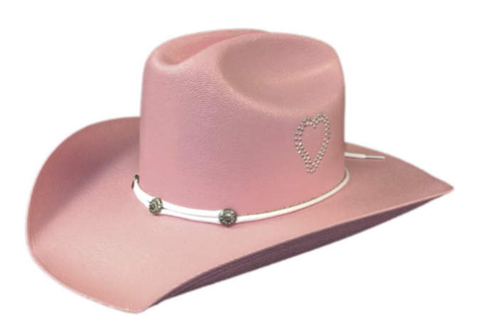 Kids Vented Cattleman Cowboy Hat with Crystal Heart-Shape Accent Black Biplay Hatband