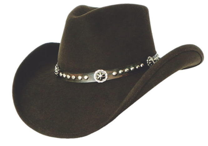New Mexico Dark Brown Wool Hat with Silver Conchos