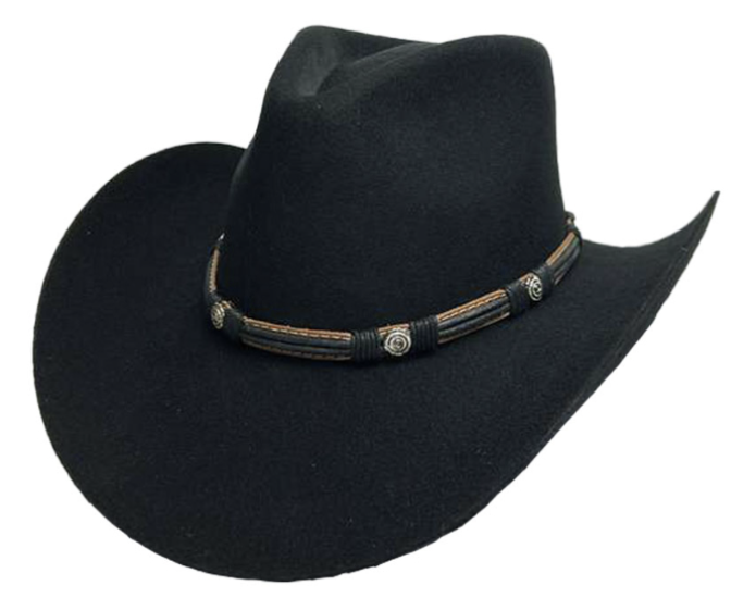 Outlaw Black Pinch Front Hat with Silver Concho Hatband