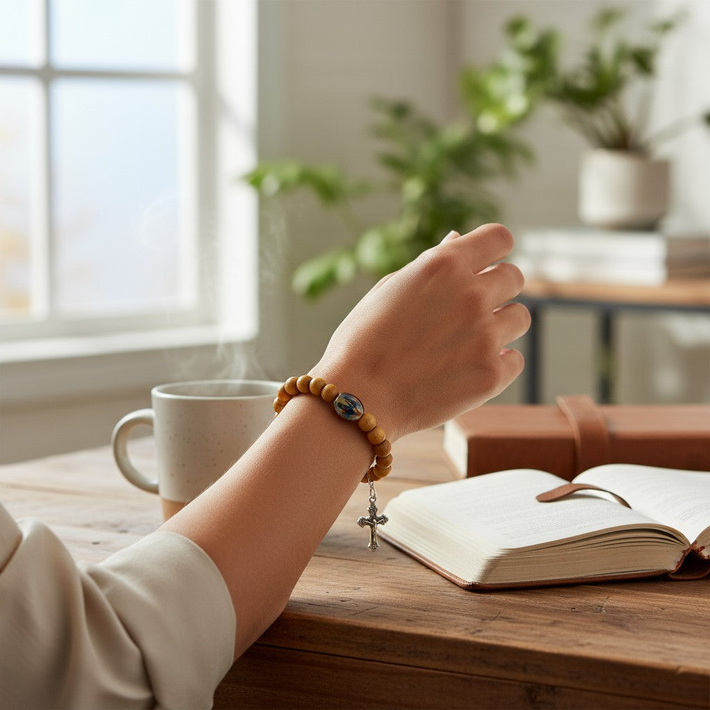 Olive Wood Bracelet Rosary Round
