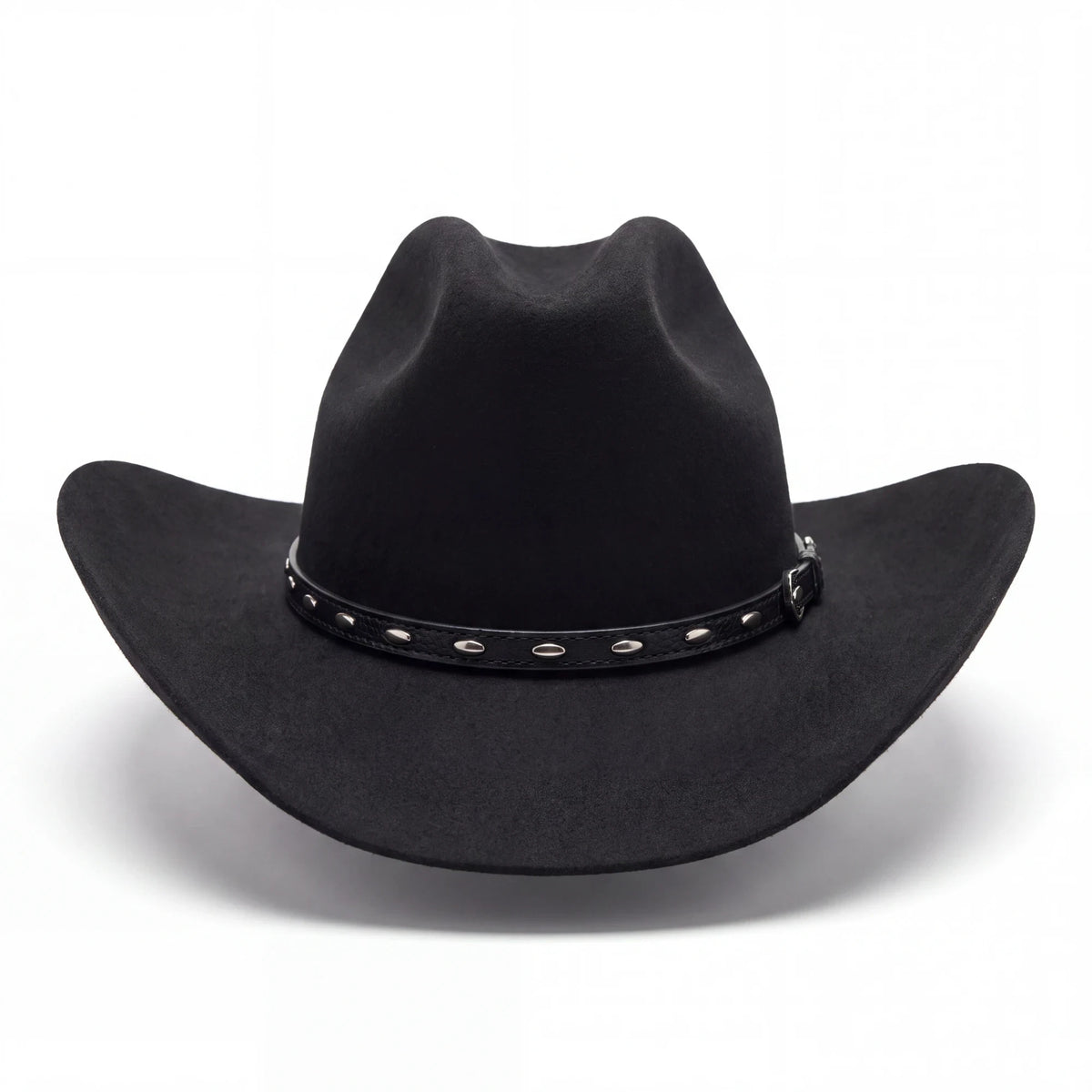 Spirit Warrior Provisions black felt cowboy hat featuring a leather hatband with silver Texas star accents.