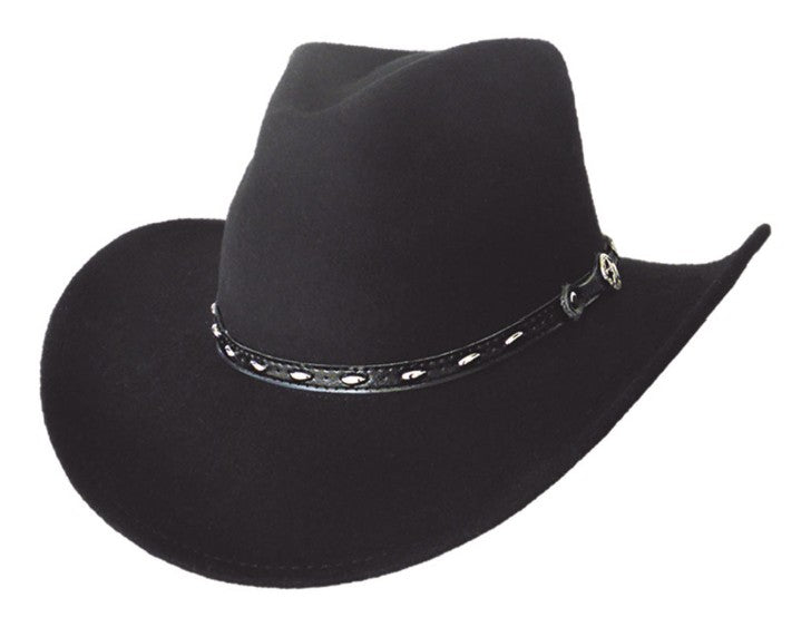 Spirit Warrior Provisions black Western hat with a leather hatband featuring silver Texas star accents