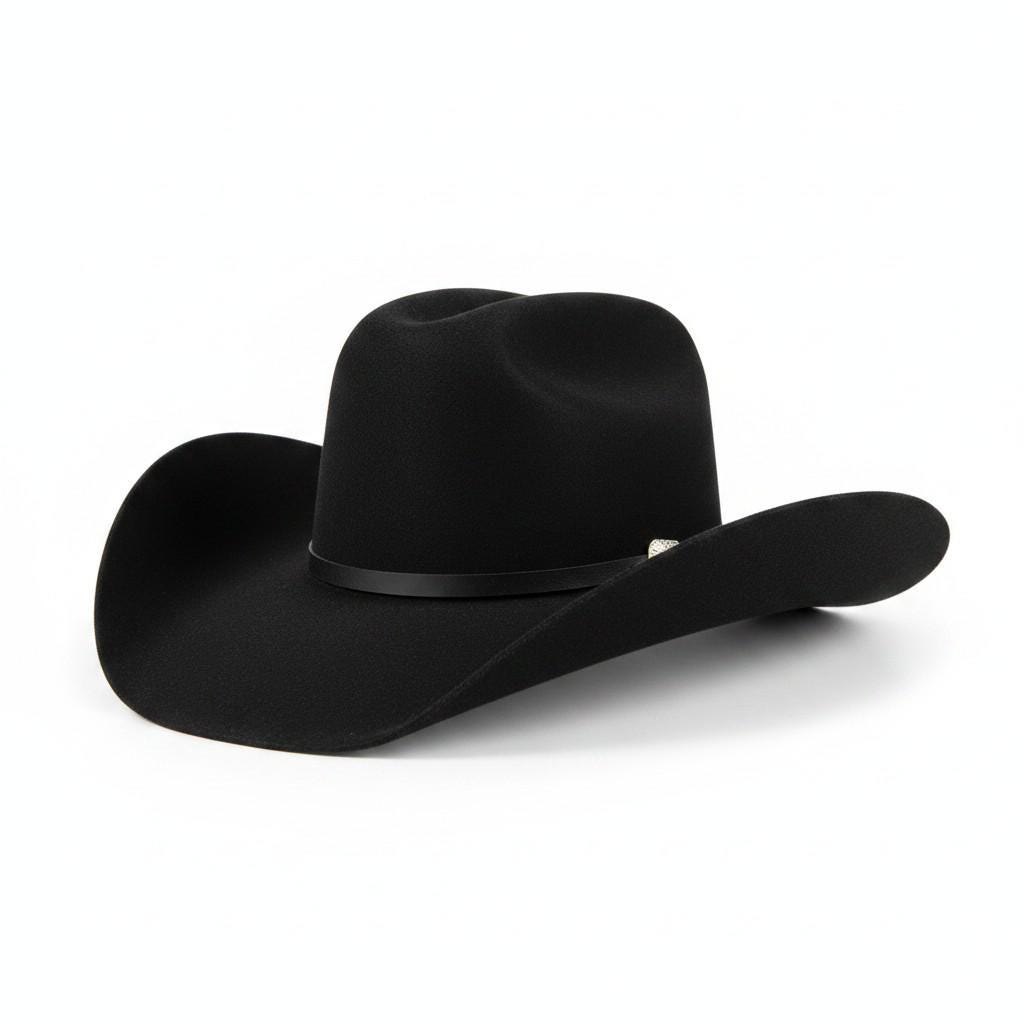 Spirit Warrior Provisions black 6X wool felt Western hat with a leather and braided horse hair hatband