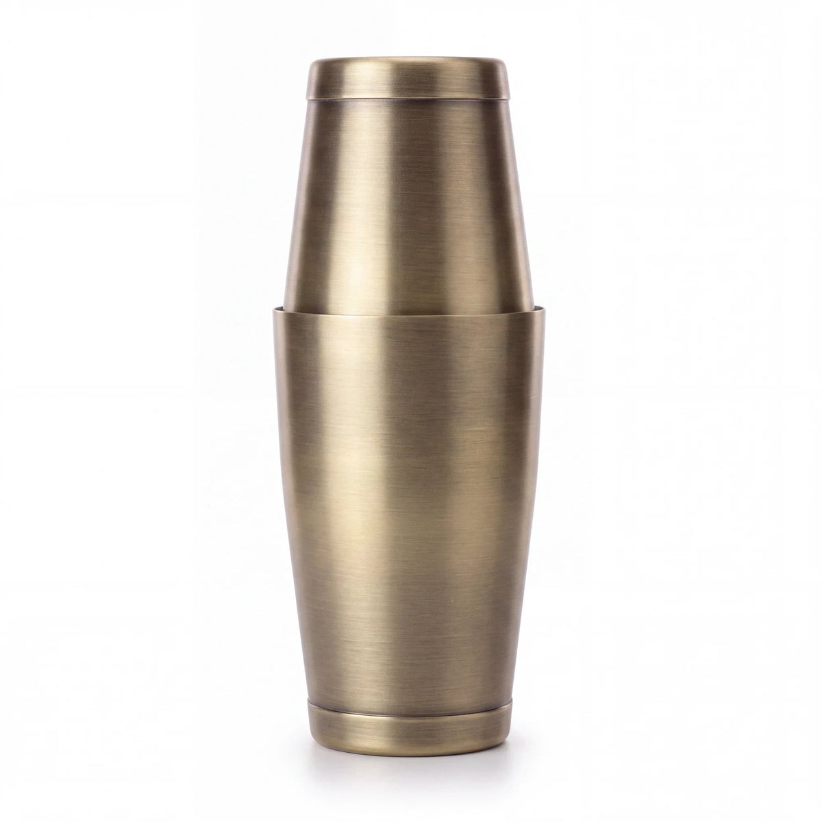 Spirit Warrior Provisions professional two-piece Boston cocktail shaker in a brushed antique brass finish
