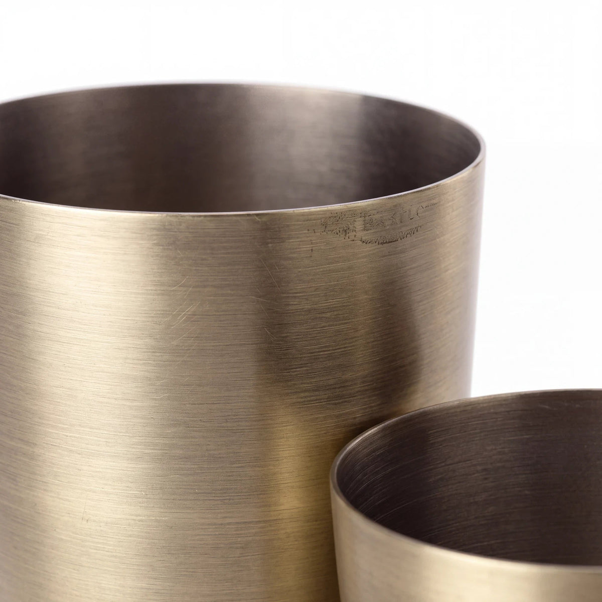 Spirit Warrior Provisions professional two-piece Boston cocktail shaker tins with a brushed antique brass finish.