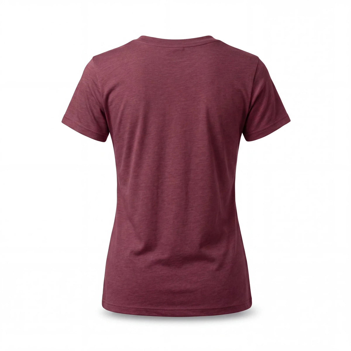 Spirit Warrior Provisions maroon cotton t-shirt, back view of a plain soft western-style crew neck tee