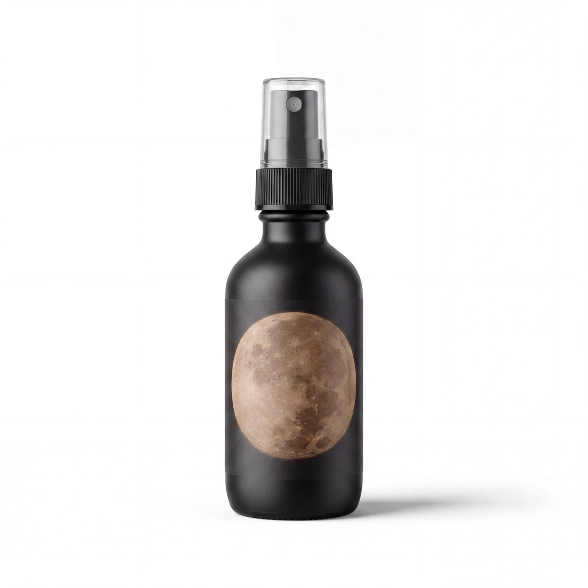 Spirit Warrior Provisions Moon Water smudge spray in a matte black glass bottle with a full moon label.