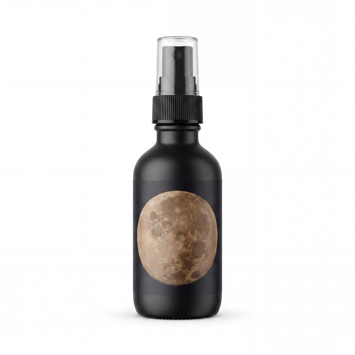 Spirit Warrior Provisions Moon Water Smudge Spray in a matte black glass bottle with a full moon label design.