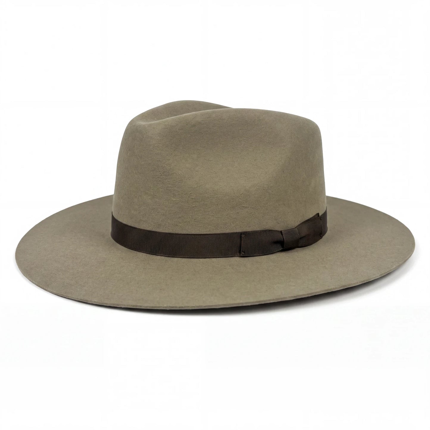 Spirit Warrior Provisions sand felt cowboy hat with a structured pinch front crown and a brown grosgrain ribbon hatband.