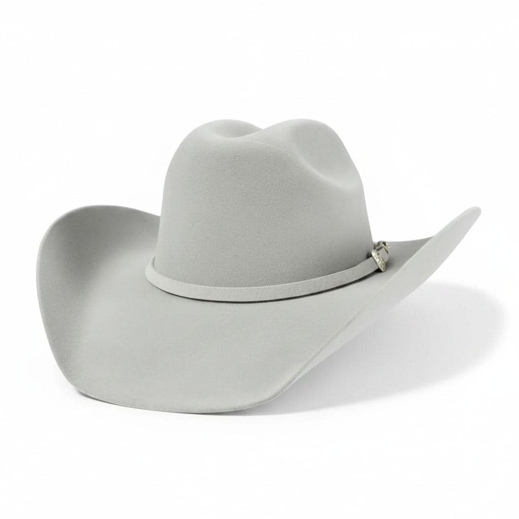 Spirit Warrior Provisions sand 6X wool felt Western hat with a two-tone brown leather hatband and silver conchos.